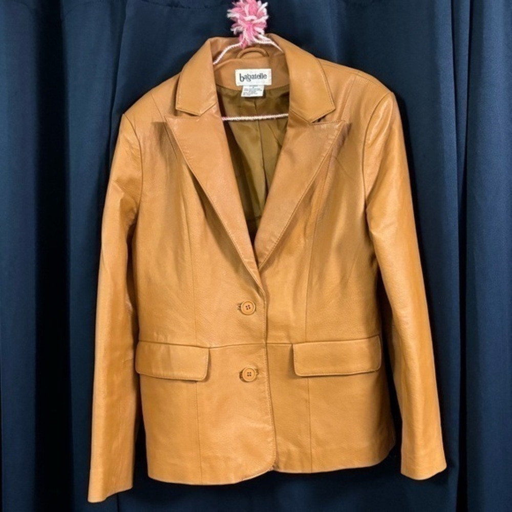 Vintage Bagatelle Womens 100% Leather Tan Light Brown Blazer Jacket